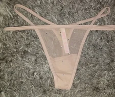 NeW Vs pink strappy Studded mesh thong Panty Size Small Pink