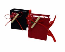 Bomboniera per laurea libro portaconfetti in tessuto con decorazioni fiori