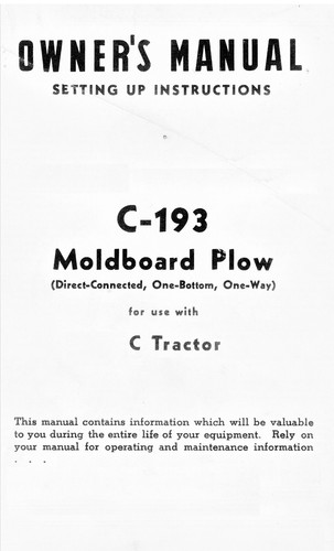 IH International McCormick Farmall C Super C-193 1 Bottom Moldboard Plow Manual - Picture 7 of 8