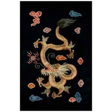 Dragon Single Rug Hand-Tufted Wool Handmade Black Carpet For Living Room