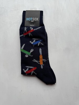 HOT SOX~Sock 10-13~Men's Navy Pocket Knife Blade Blue Crew Socks