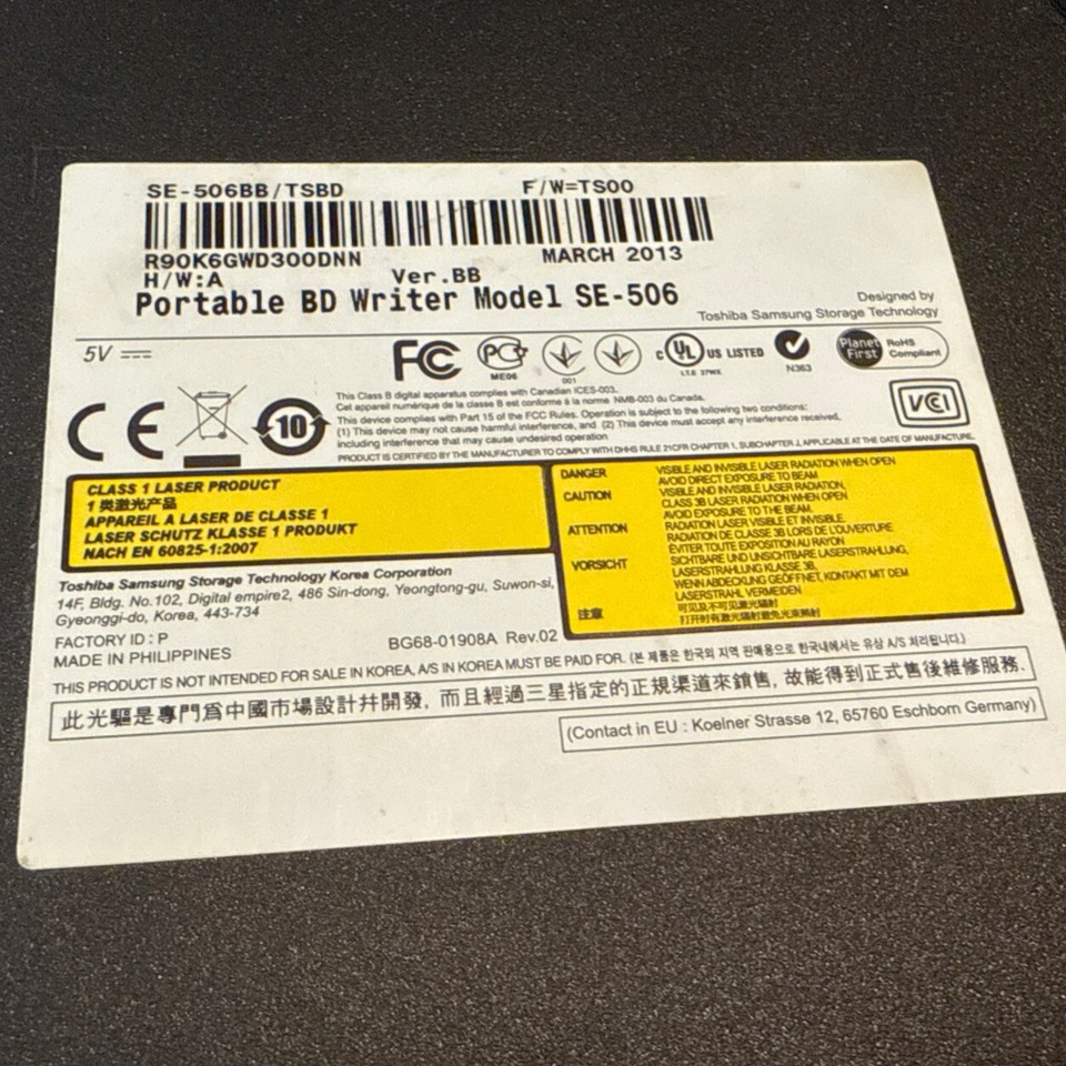 Portable Bluray Disc Player/Writer By Samsung model SE506 eBay