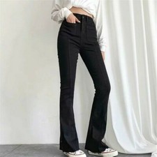Donna Bell Fondo Jeans 70s Pantaloni Denim Sexy Slim Svasato Pantaloni Vita Alta