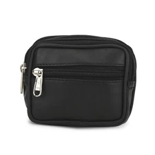 Belt Pouch With 3 Zipper pockets Genuine Leather - Can hold cards, money & more
