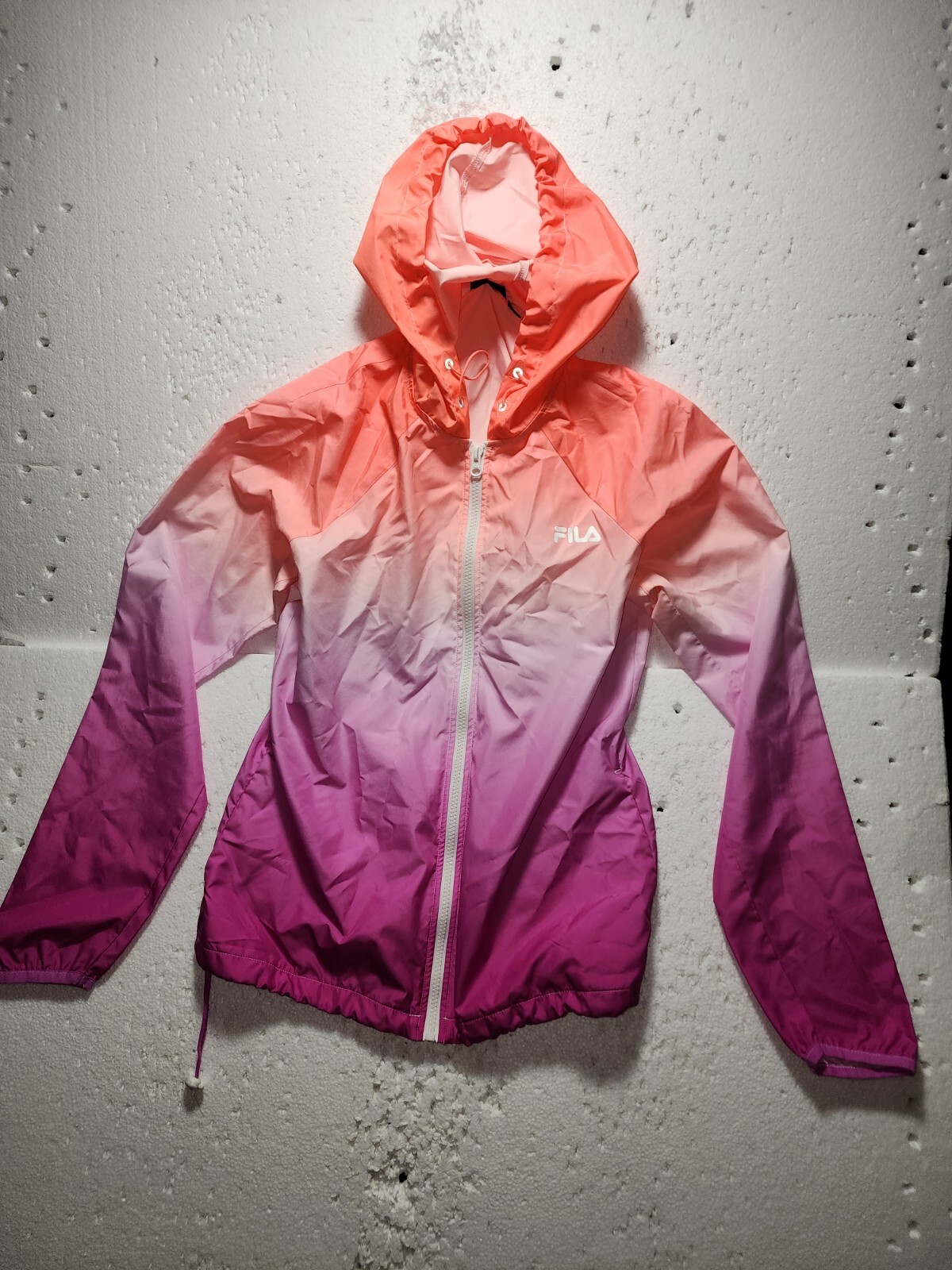 Fila Sport Jacket Womens Small Orange Pink Windbreaker Hoodie Full Zip