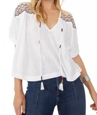 CAMISETA FREE PEOPLE MARKET OB1420879 CUELLO CORBATA BORDADA BLANCO BRILLANTE TALLA S, XS