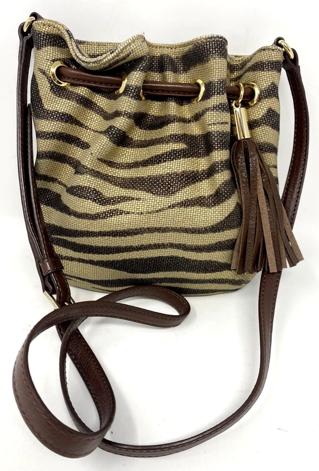 MICHAEL KORS Canvas Leather Tassels Drawstring Crossbody Bag