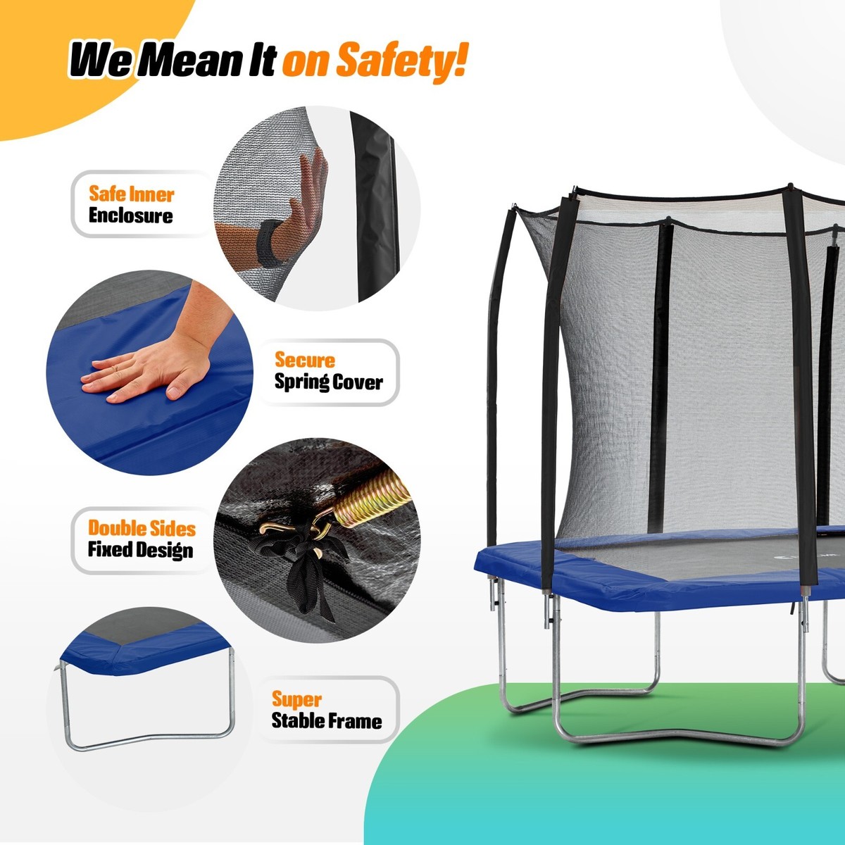 ExacMe 8X12 Foot Trampoline Rectangular for Kids with Double Net