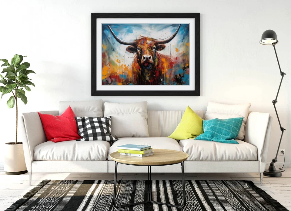 POLLOCK STYLE HIGHLAND COW -FRAMED WALL ART POSTER PAPER PRINT - image 4 of 4