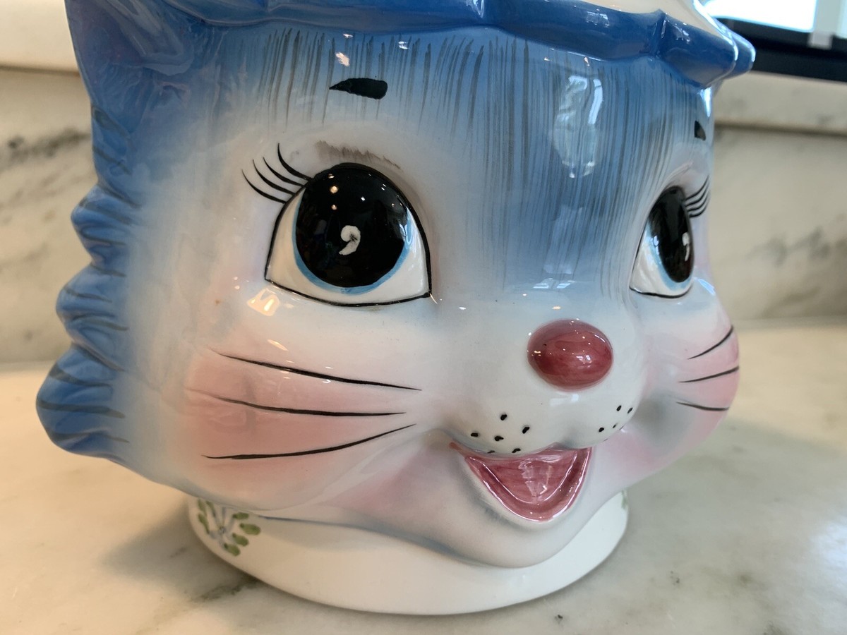 Adorable Lefton Miss Priss Blue Kitty Cat Ceramic Cookie Jar Adorable Lefton Miss Priss Blue Kitty Cat Ceramic Cookie Jar