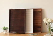 Acacia Wood Service Tray with Handles 20 x 14 inches Extra Large, (Brown)