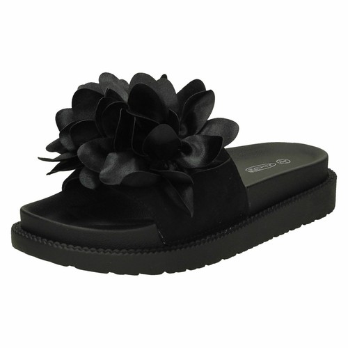 Ladies Spot On Flower Ruffle Vamp Sliders - 第 1/10 張圖片