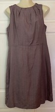 Loft Pleated Neck Sleeveless Sheath Dress Midi Womens Size 14 Purple Lined