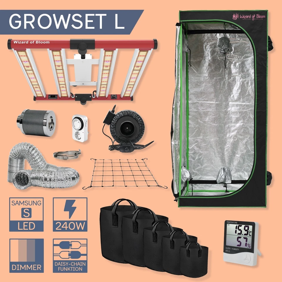Growbox Komplettset 80x80 LED 240W Vollspektrum - 2025 Indoor Grow Filter Lüfter
