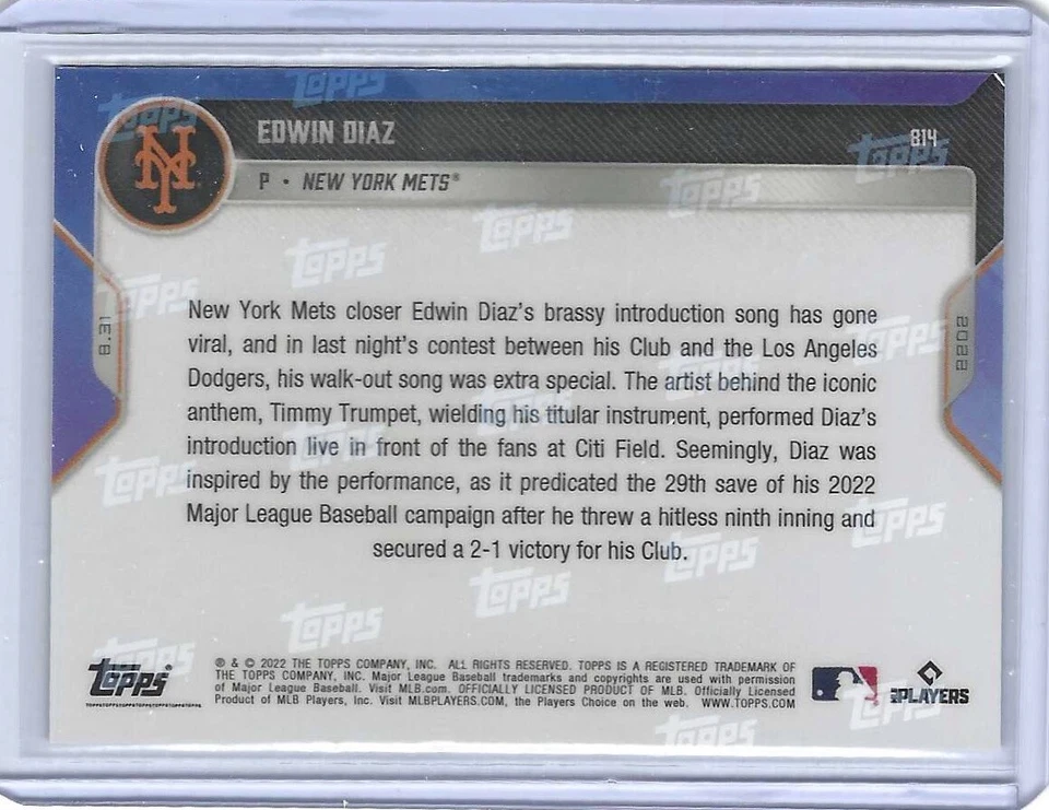 Edwin Diaz - 2022 MLB TOPPS NOW® Card 814 - 29TH SAVE OF THE SEASON - #43/49 - Image 2 of 2