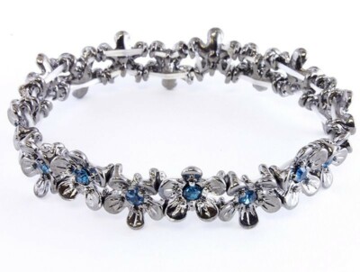 Blau Kristall Blume Armband Silberfarben Stretch Elastisch Floral