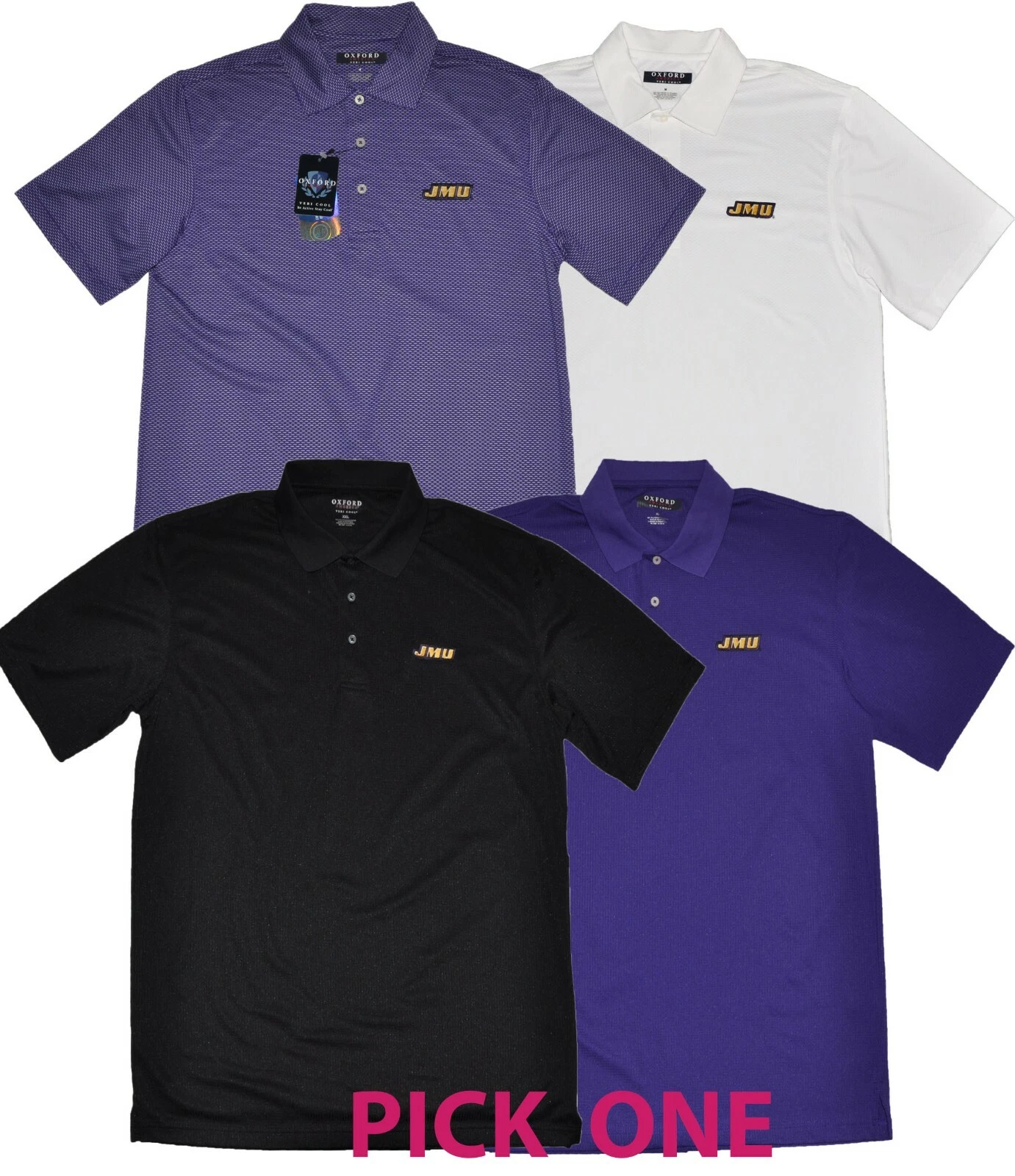 NCAA JMU James Madison University Dukes Men's Short Sleeve Polo Shirt, S or 2XL