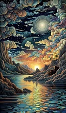 Picasso Style Mountain Landscape Artwork Image, Multiple sized Poster / Prints