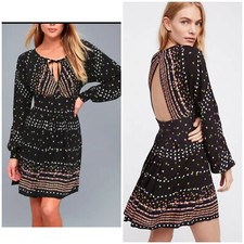 FREE PEOPLE BLACK PRINTED LONG SLEEVE CORYN MINI DRESS Sz 0