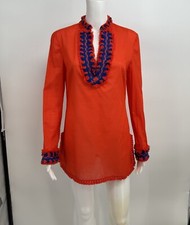 Tory Burch Samba Fringe-Trim Cotton Tunic Top Size 4 $275 Style 34451