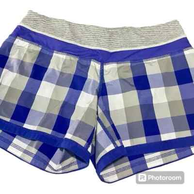 LuLulemon - size 6 - purple/white/gray plaid - Groovy Run shorts - EUC!!!