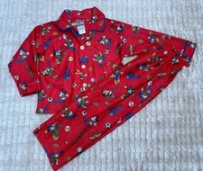 Vintage Boys Pajama Set 3t Disney Mickey Sports Button Up Red Donald 2 Piece