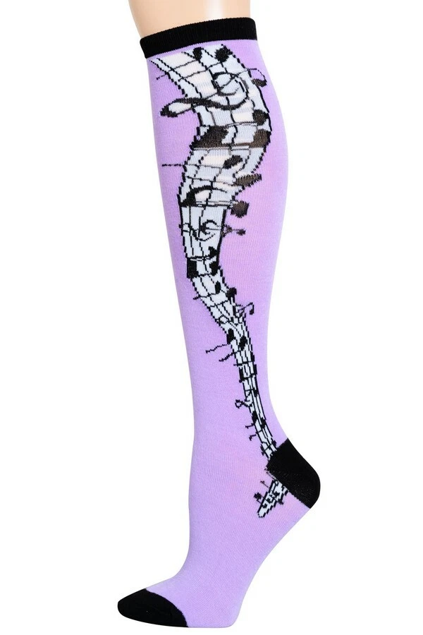2 PARES CALCETINES MUJER MULTICOLOR NOTA MUSICAL NOVEDAD HASTA LA RODILLA TALLA 9-11 Foto 4 de 4