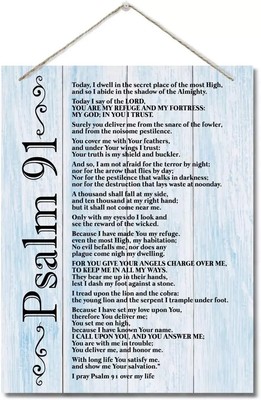Inspirational Wood Art Signs , Psalms 91 Wall Sign , Hanging Printed W