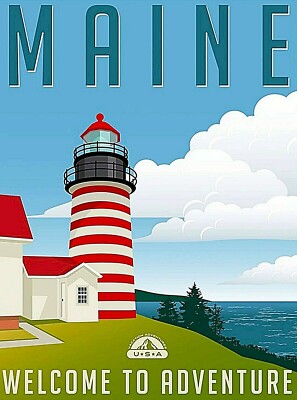 Maine Welcome to Adventure United States Retro Travel Wall Decor Poster Print
