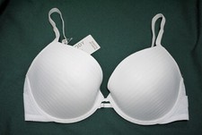 M & S BODY DEFINE UNDERWIRED PUSH UP PLUNGE BRA  34E WHITE