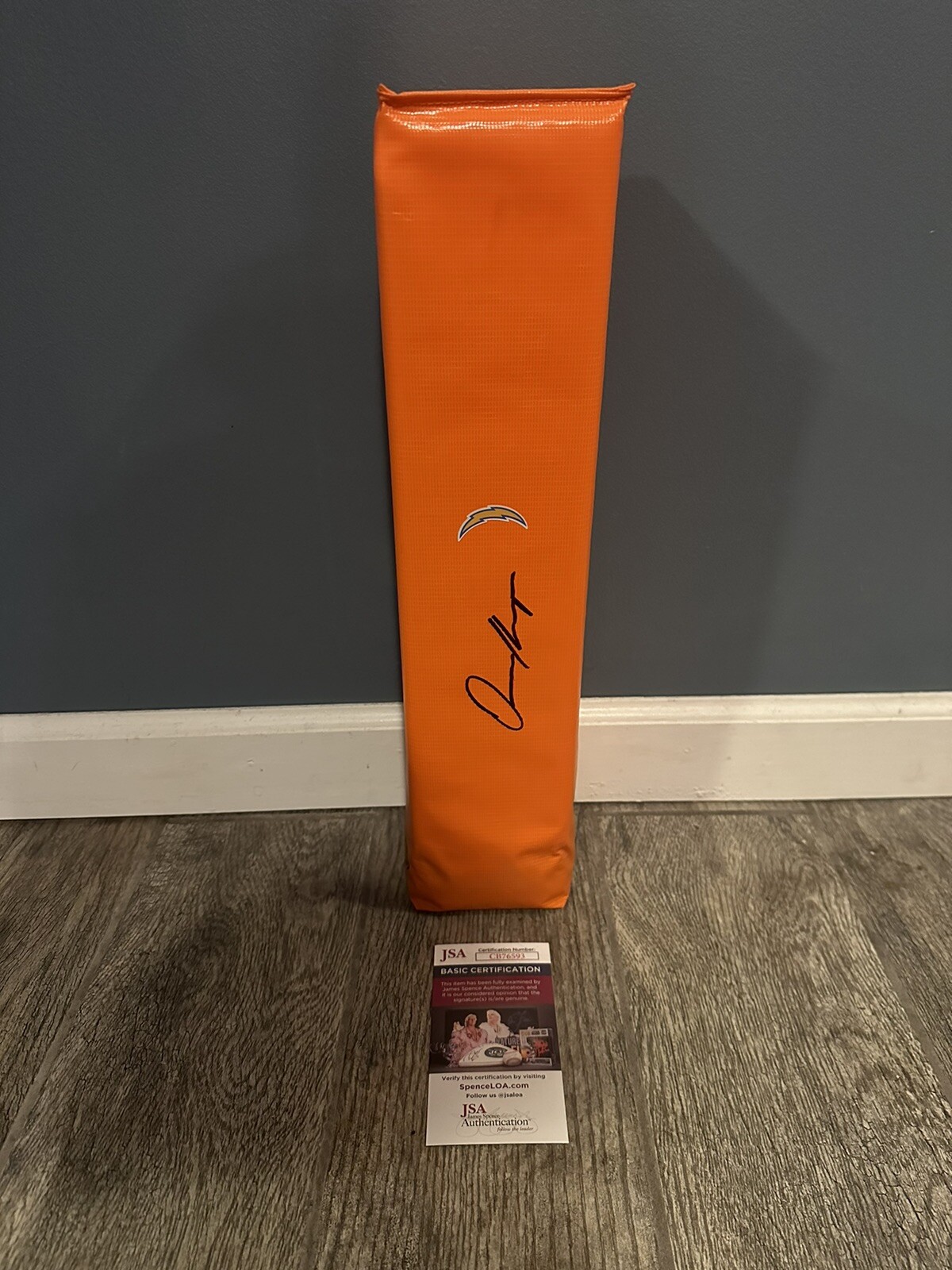 OMARION HAMPTON SIGNED LOS ANGELES CHARGERS TOUCHDOWN PYLON JSA COA AUTOGRAPHED 