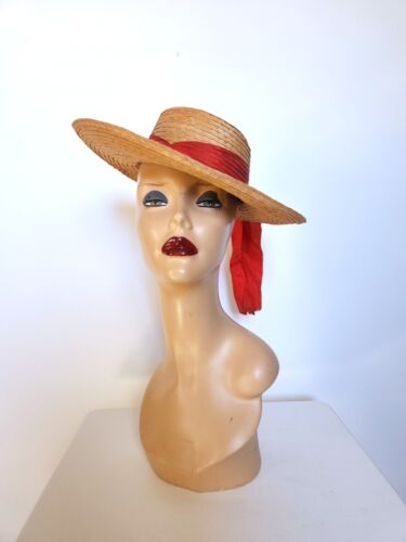 Vintage 1930s 1940s Women's ITALIAN Straw Hat Wid… - image 1
