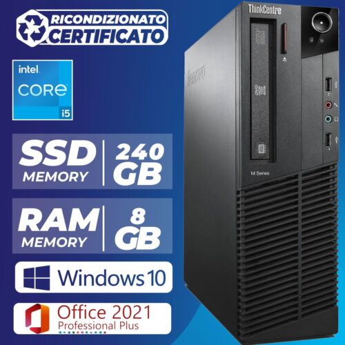 Ordinateur PC Bureau Remis à Neuf Lenovo i5 Windows 10 RAM 8GB SSD 240GB Office - Zdjęcie 1 z 7