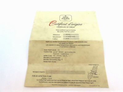 PATEK PHILIPPE genuine Archives Certificate Guarantee Of Origin 3919 Calatrava