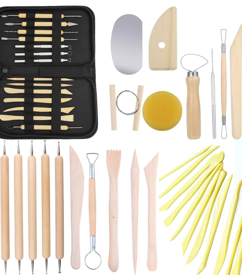 Pottery Sculpting Tool Set Wood and Metal Modelling Clay Complete Tools Set UK - Image 2 of 4