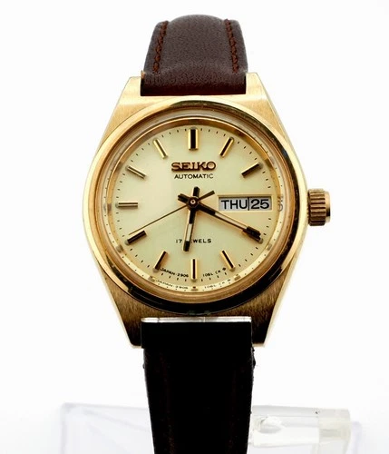 Vintage 80’s Seiko Women’s Automatic 17j  2906-0349 Gold Tone Watch  - Running!