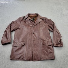 The Leather Shop Car Coat Mens 44 Tall VTG Sears Buttons Long Sleeve