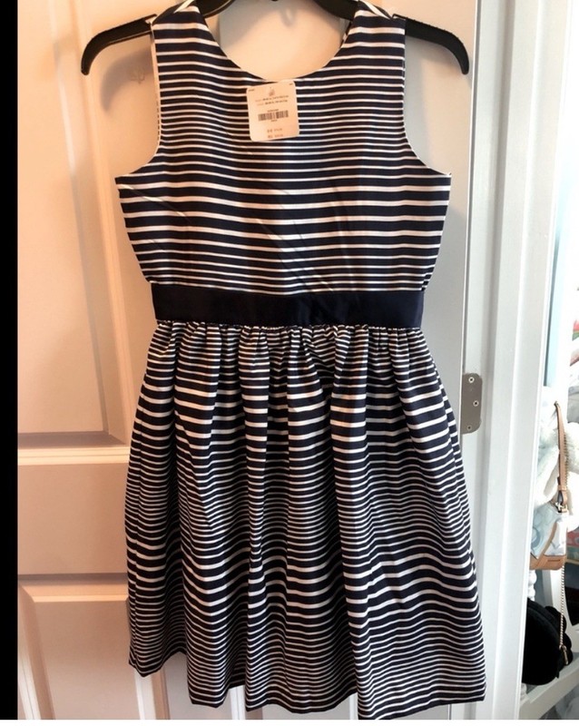 Gymboree Girls Navy & White Striped Dress. Size 12. NWT. Navy bow in the back.