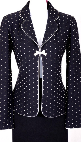ST.JOHN Women Knit Black White Trim Pearl Throughout Accent Jacket Sz 8