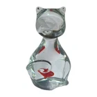 Whimsical Vintage Murano Glass Cat Sculpture Figurine with Goldfish in Tummy