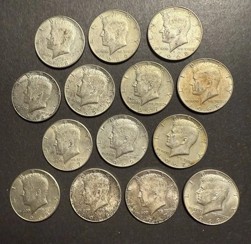 14 Kennedy Half Dollars - Lot Of 14 - Various Years -All 40% Silver AU