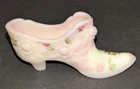 RARE Fenton Burmese Yellow Pink Glass Hand Painted Cabbage Rose Slipper Shoe