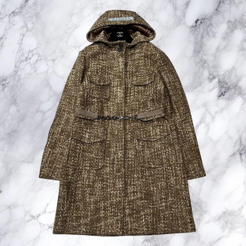 S Max Mara Long Coat Tweed Alpaca Blend Mohair Brown Women's Japan L USA 8 EU 40 - Picture 2 of 24