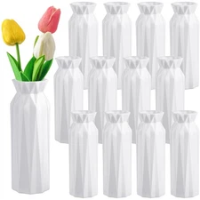 12 PCS White Flower Vases, Simple Style, Plastic Bud, Centerpieces, Unbreakable