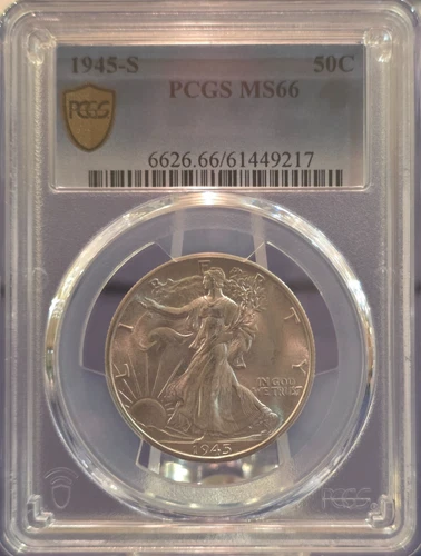 1945-S Walking Liberty Silver Half Dollar -PCGS MS66 - Gold Shield  Graded 01/26