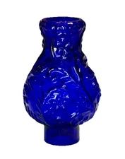 Vintage Cobalt Blue Glass Mini Miniature Daisy Pattern Chimney for Acorn Burner