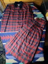 Vintage Pendleton Blazer w/ Long Skirt Suit Set Womens Sz 14 Red Tartan Plaid