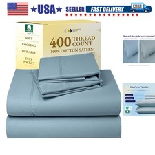 400 Thread Count Natural 100 Cotton Sheets, King Bed Sheets Set, Soft Sateen...