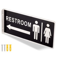 Double Sided Metal Restroom Sign, Aluminum Bathroom Sign for Home and Office,...