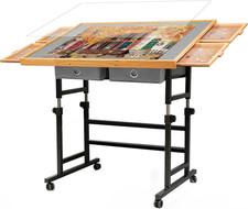 Puzzle Table 1500 Pieces with Wheels, Drawers Cover, 33.58"X24.92" Adjustable